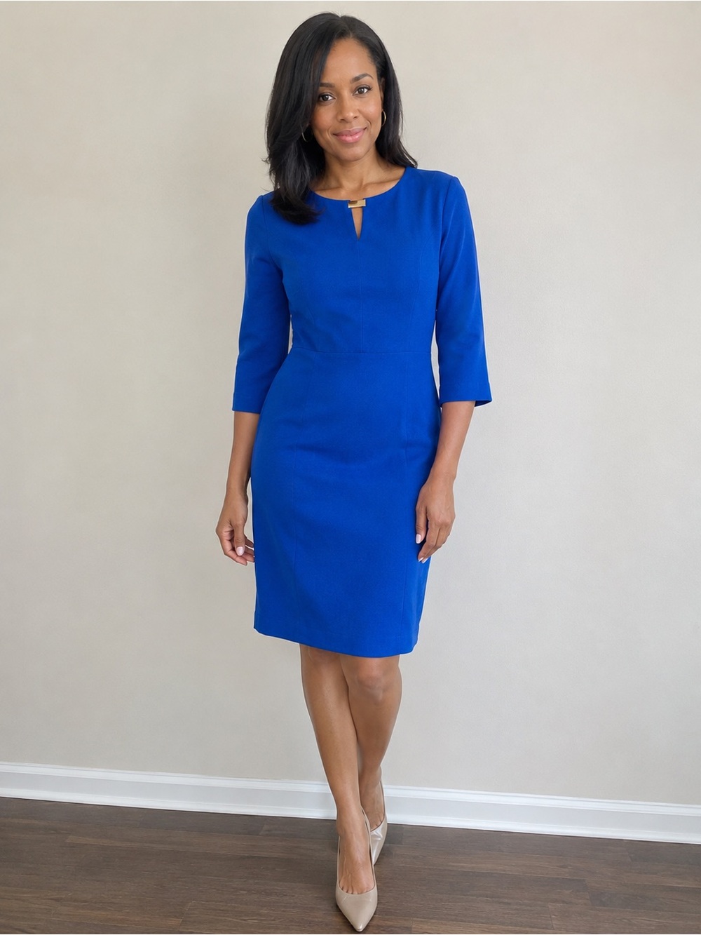 Worthington Royal/ Electric Blue Sheath Dress with Accent Neckline